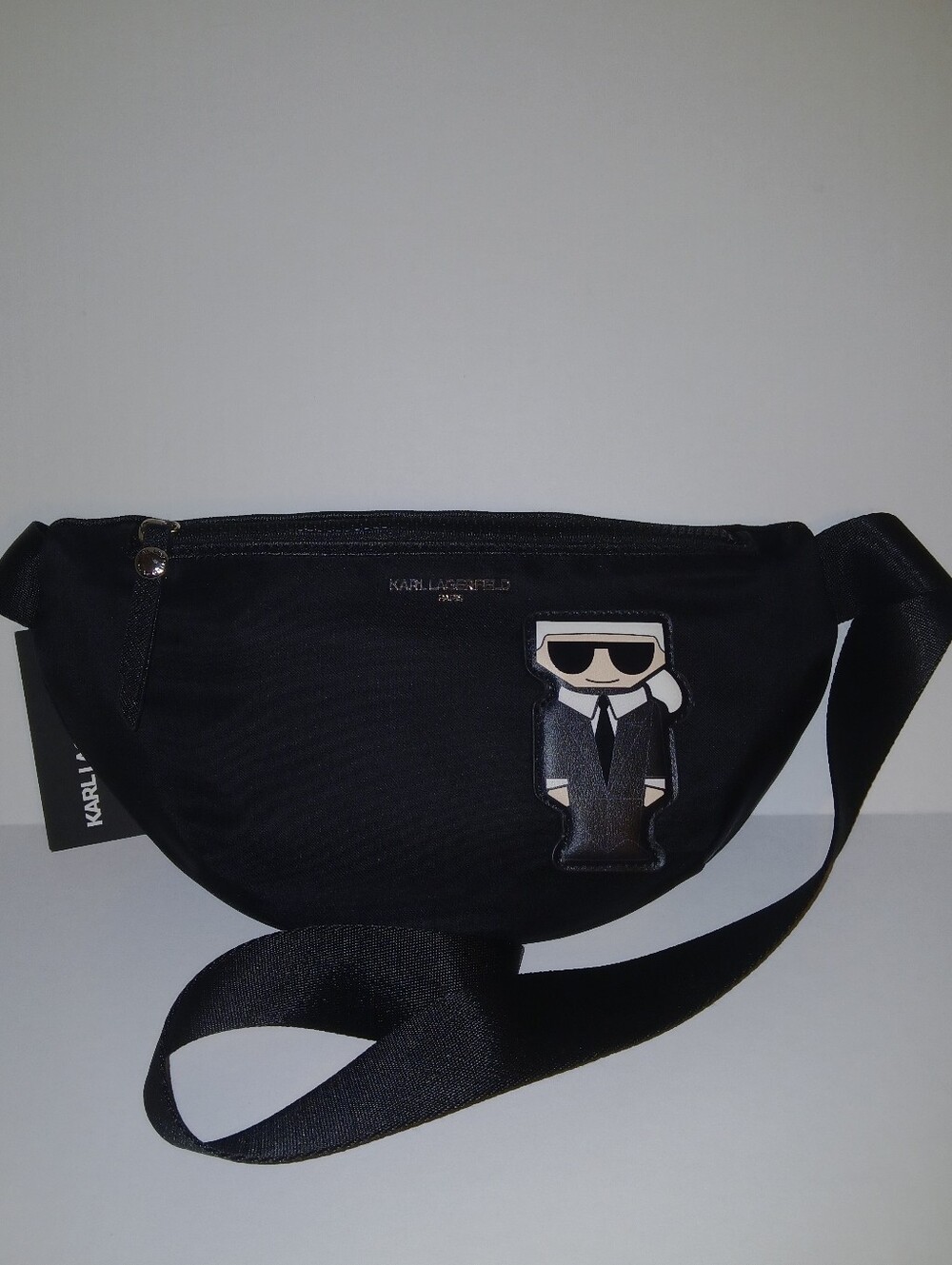 Karl Lagerfeld Paris Amour Nylon Belt Bag with Icon Patch, Black